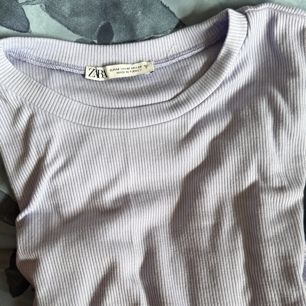 Zara Women's Light Purple Ribbed Long Sleeve Top